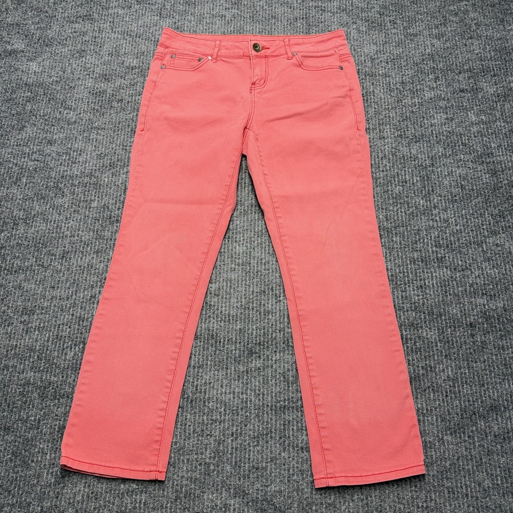 DKNY Jeans Straight Jeans Womens 2 Pink Mid Rise Stretch Denim Embroidered